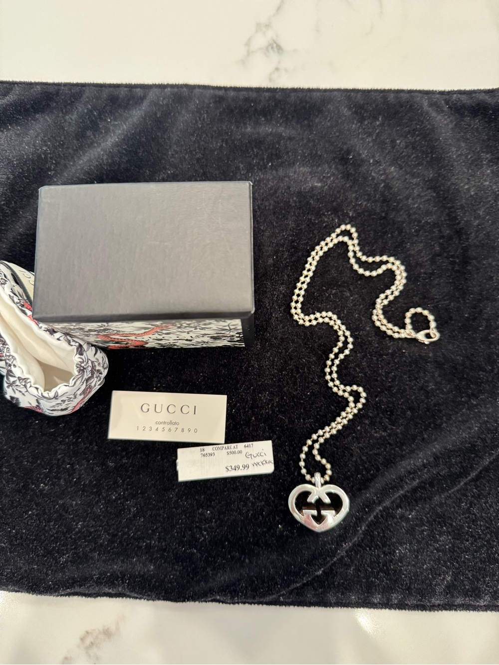 Gucci Silver Double-G Heart Pendant Necklace